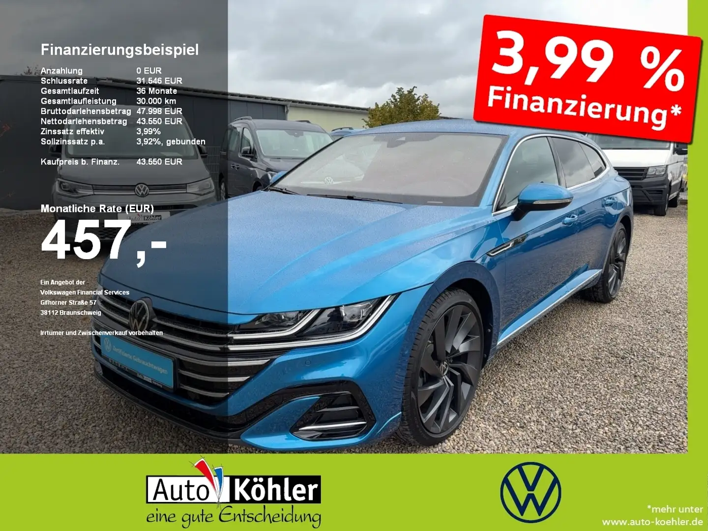 Volkswagen Arteon SB R-Line TDi DSG 4M Black+CarPlay+ACC Blau - 1