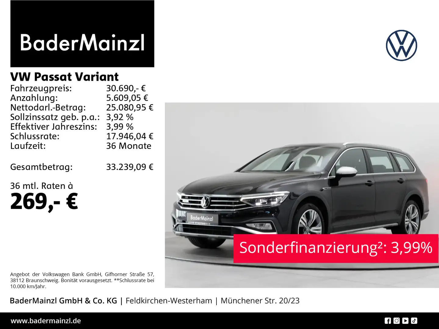 Volkswagen Passat Variant 2.0 TDI 4M DSG Alltrack Pano ACC Schwarz - 1