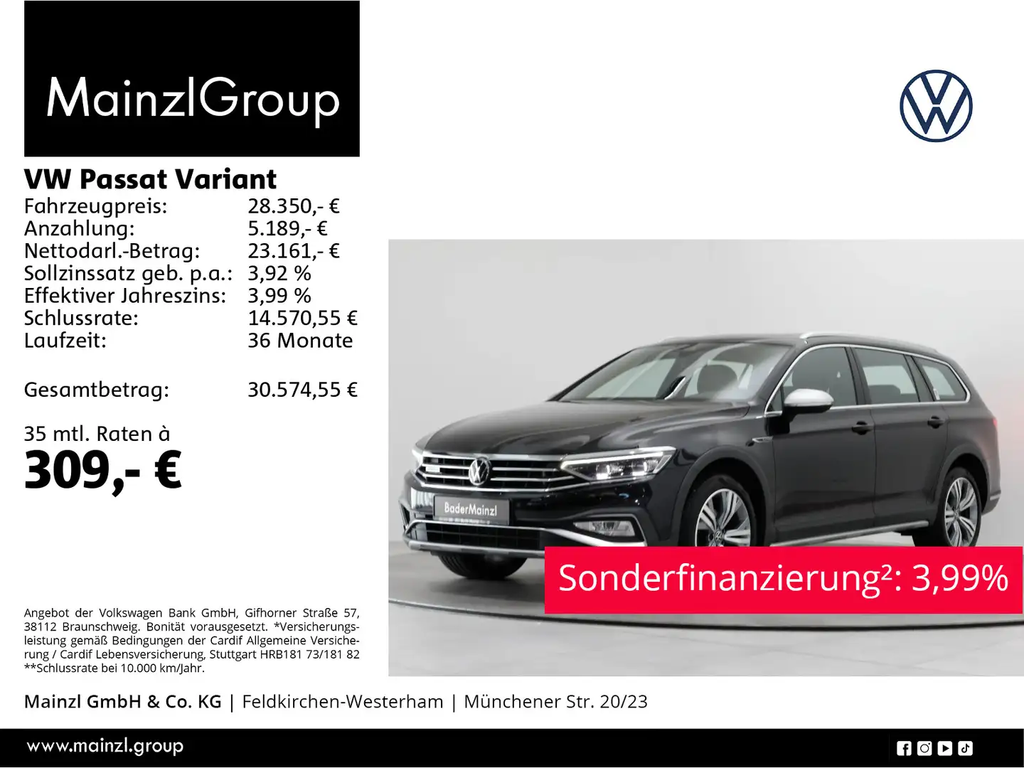 Volkswagen Passat Alltrack 2.0 TDI 4M DSG Matrix Pano ACC Schwarz - 1