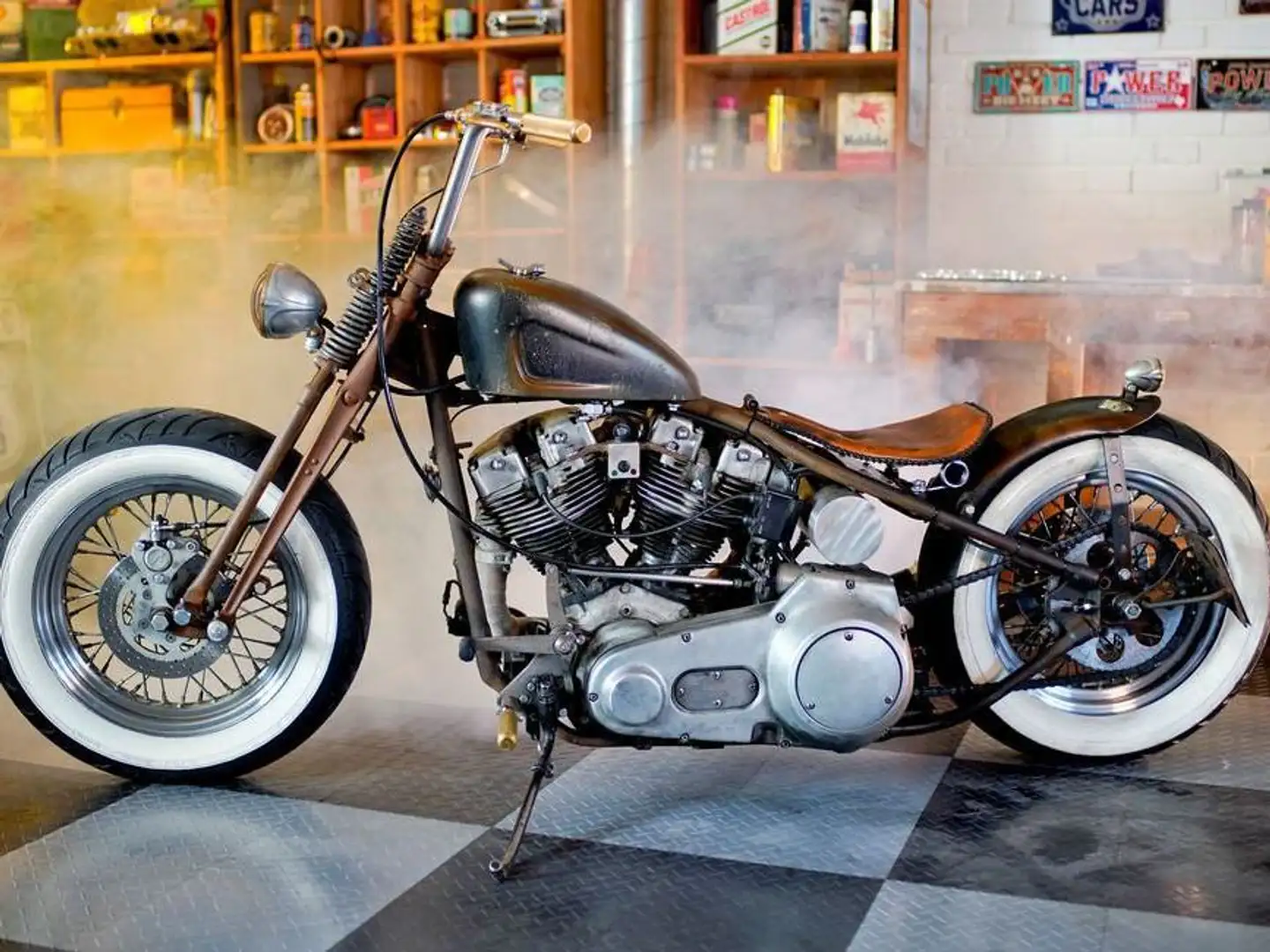 Harley-Davidson Early Shovel custom bike Grau - 2