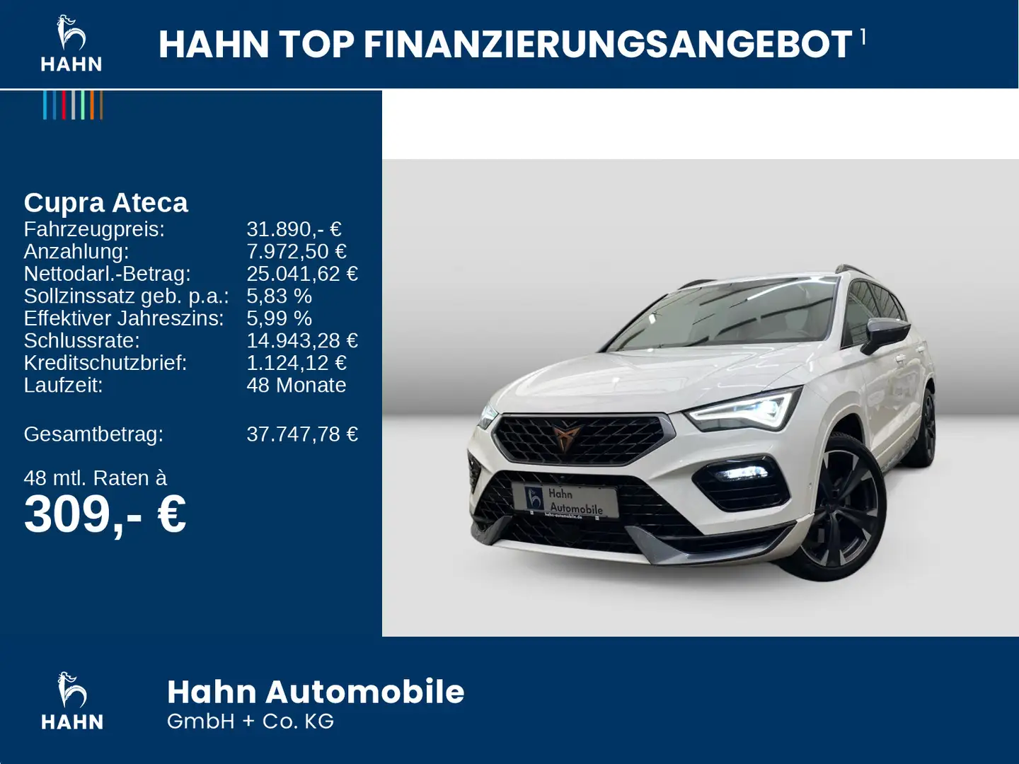CUPRA Ateca 2.0 TSI DSG 4Drive AHK LED Navi CAM Sitzhz Weiß - 2