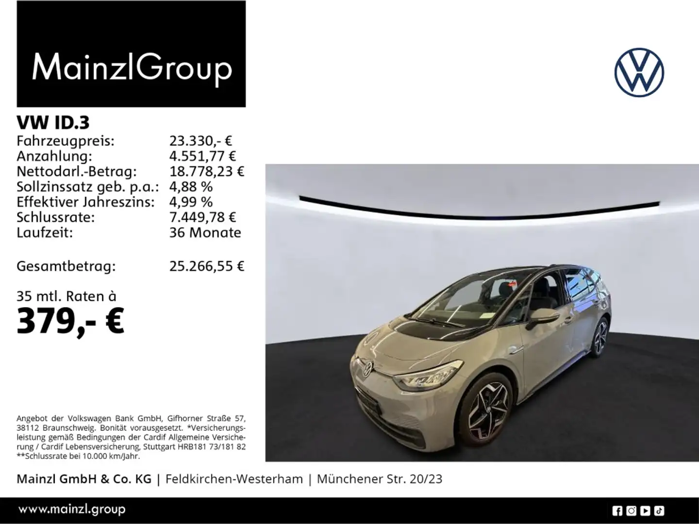 Volkswagen ID.3 Pro S 77kWh (82kWh) Navi ACC Sitzheiz. CCS Grau - 1