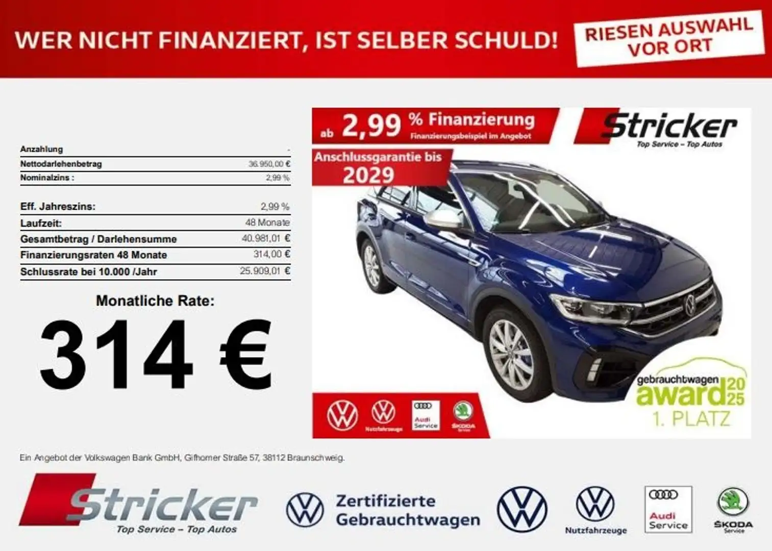 Volkswagen T-Roc R 2.0TSI DSG 314,-ohne Anzahlung Navi Kamera IQ.L Blau - 2