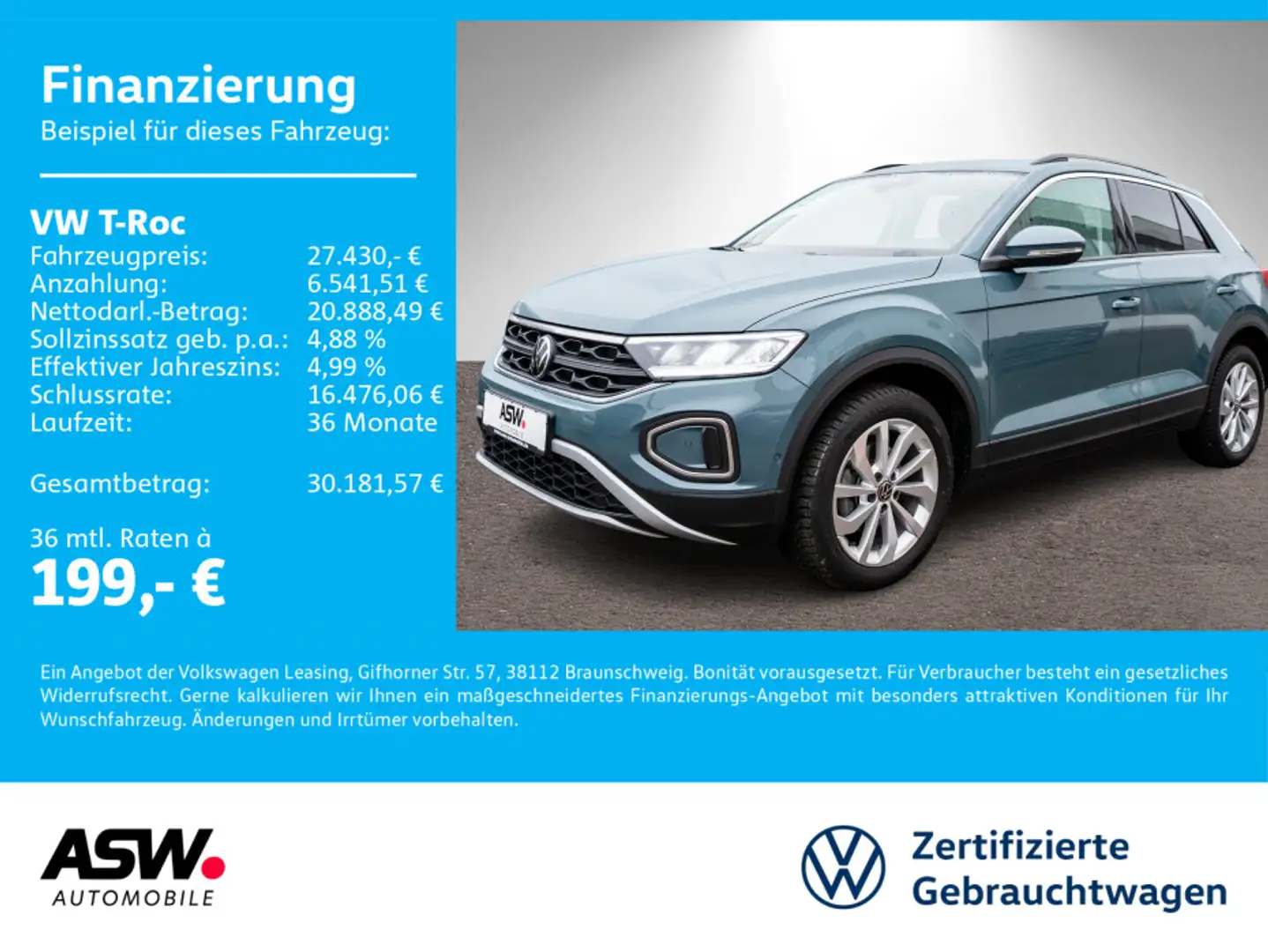 Volkswagen T-Roc Life 1.0 TSI AHK Navi Standhzg SHZ PDC LED Blau - 1