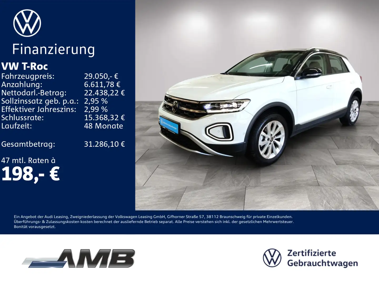 Volkswagen T-Roc Style 1.5 TSI AHK/LED+/IQ.Driv/Pano/05.29G Weiß - 1