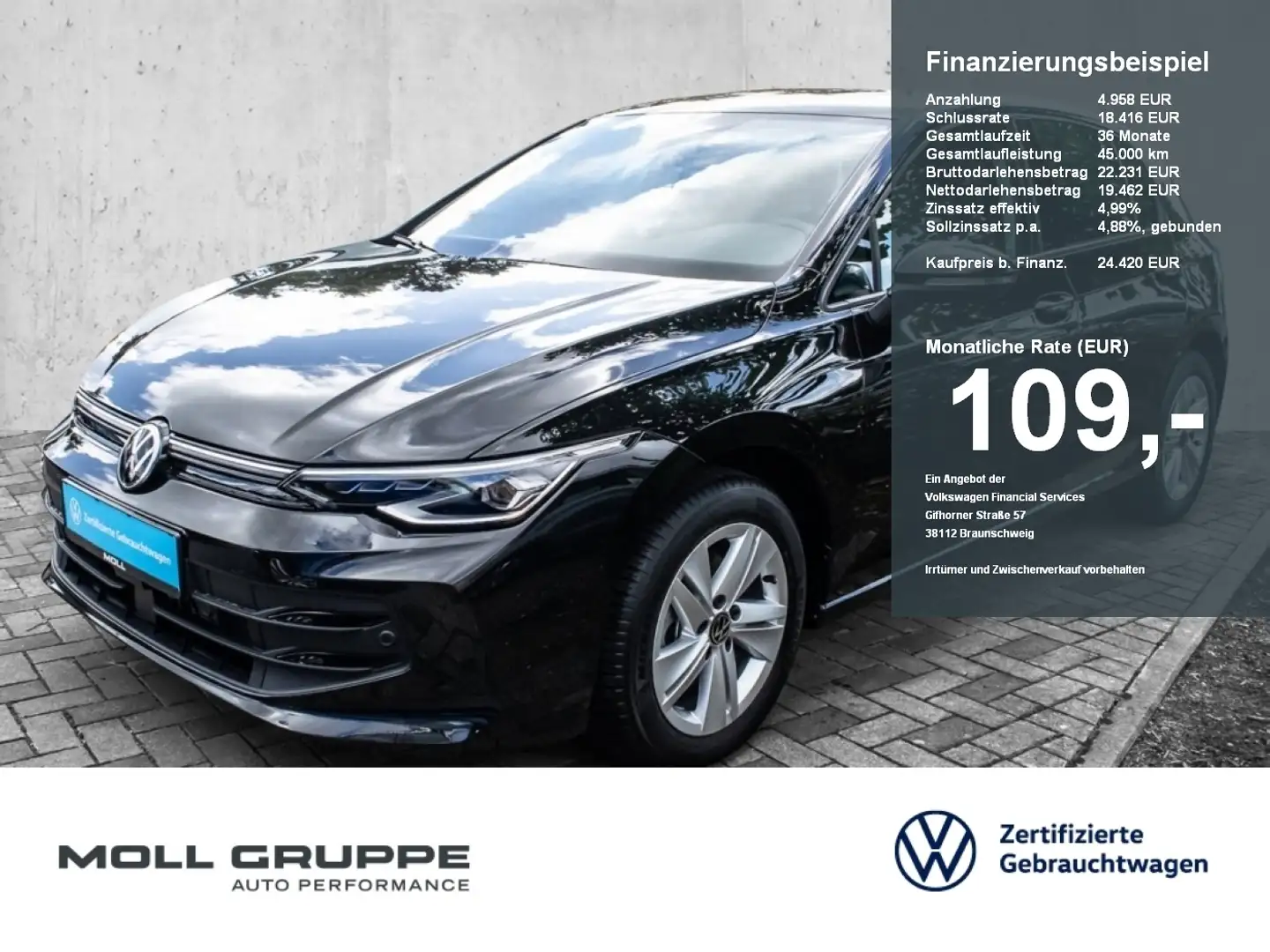 Volkswagen Golf 1.5 TSI Life ACC KAM KLIMAA. LED LM PARKASS Schwarz - 1