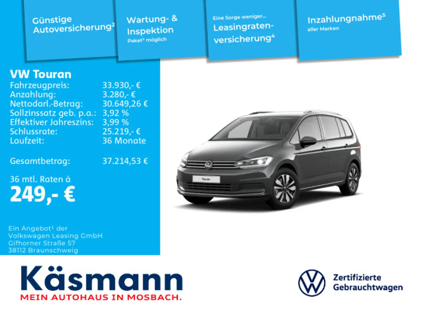 Volkswagen Touran Move 2.0TDI 7-SITZER AHK NAVI KAM Grau - 1