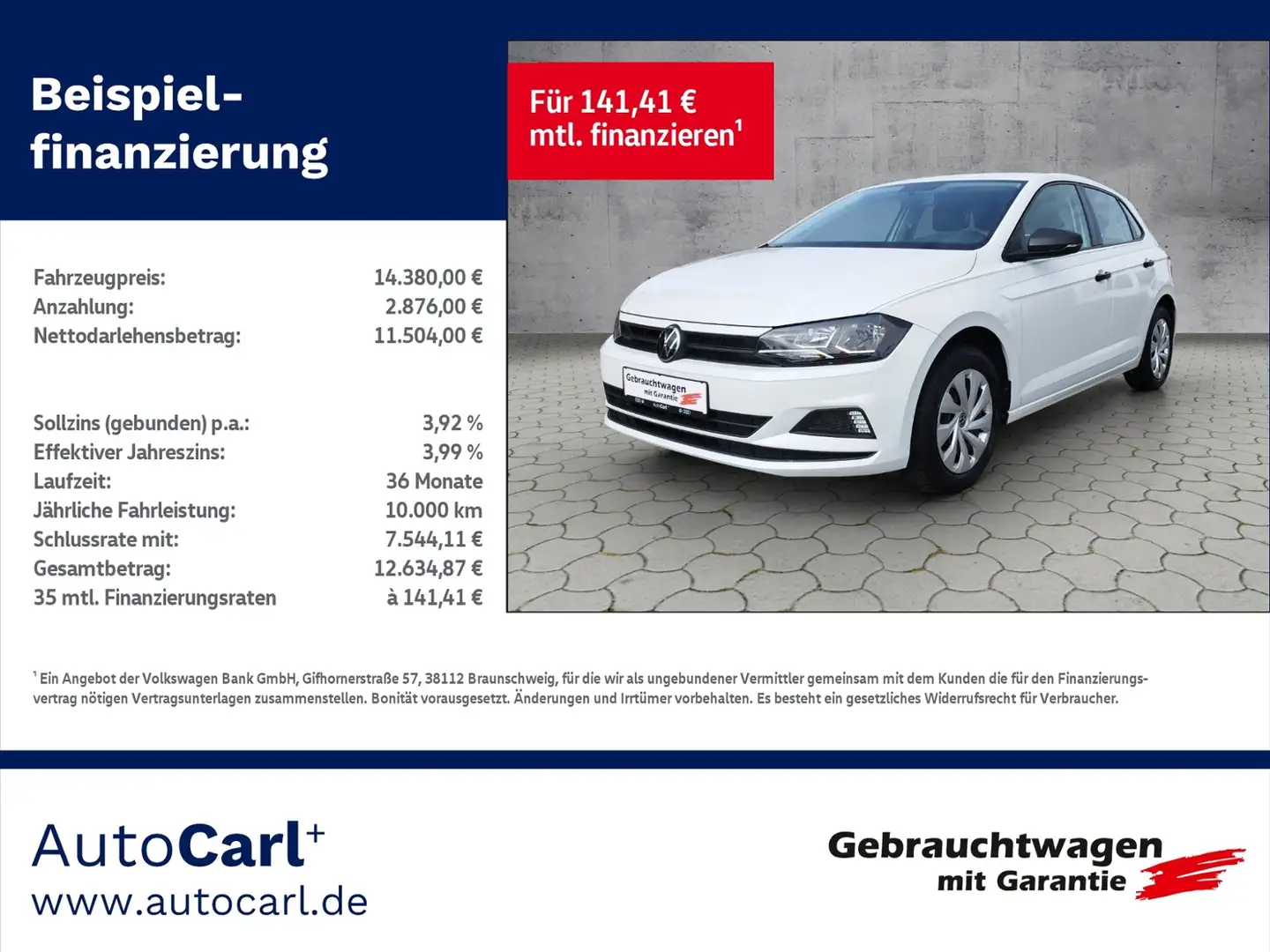 Volkswagen Polo Trendline 1.0 SHZ/KLIMA Weiß - 1