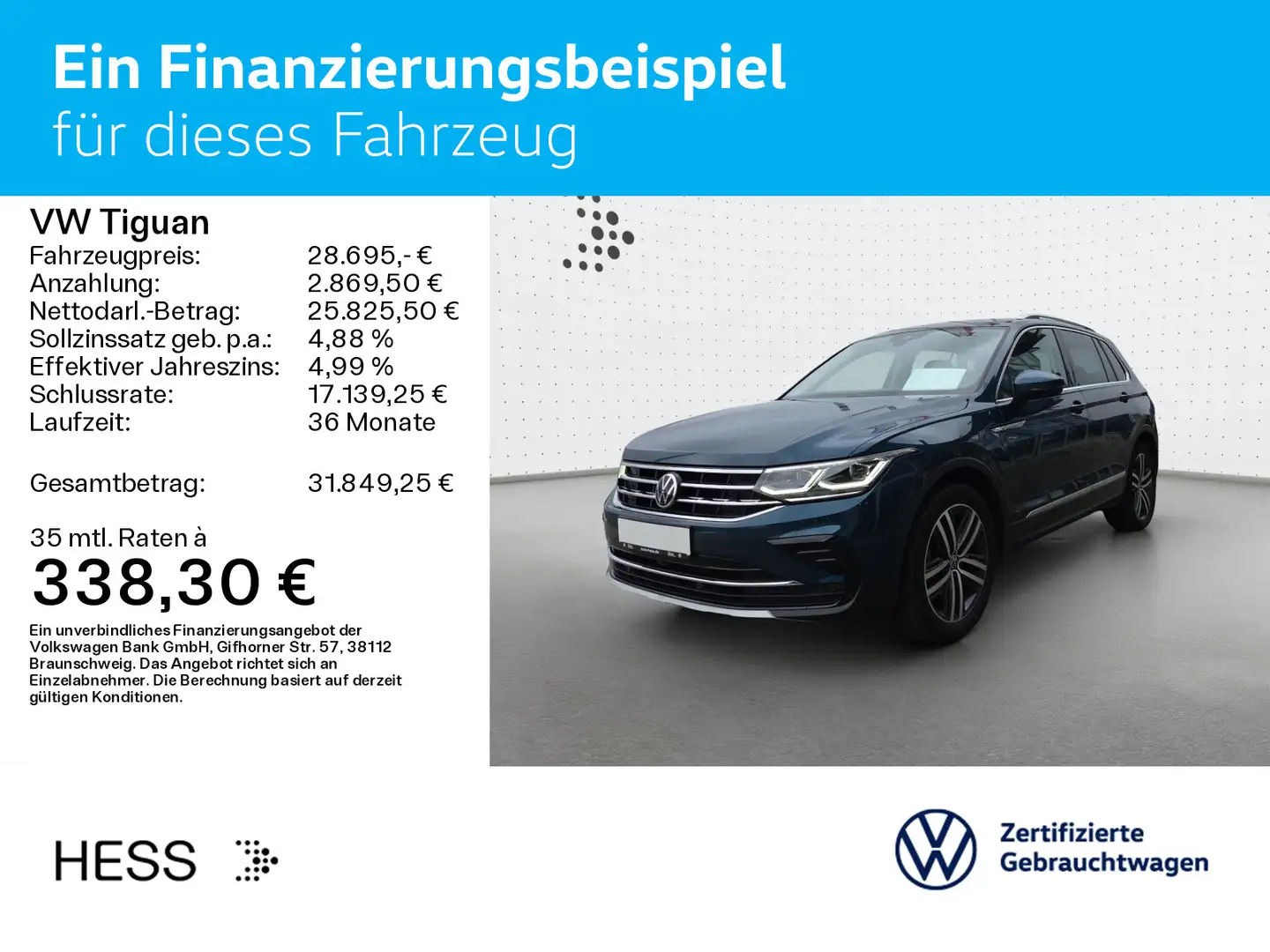 Volkswagen Tiguan Elegance 1,5 l TSI OPF 110 kW (150 PS) 7- Blau - 2