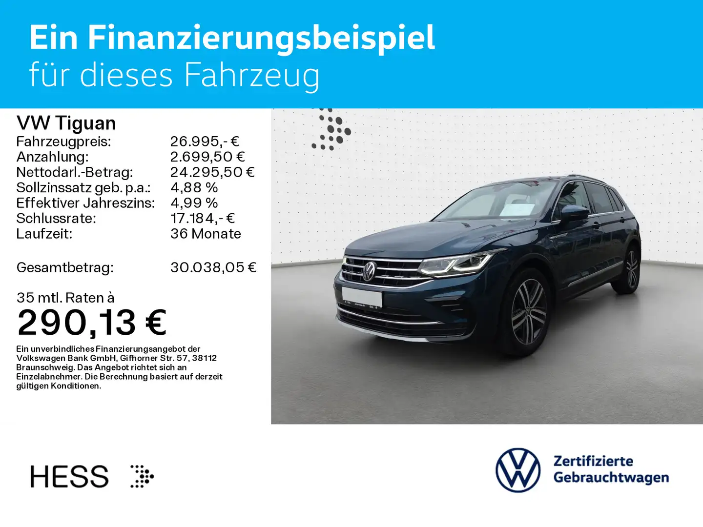 Volkswagen Tiguan 1.5 TSI DSG ELEGANCE*HUD*NAVI*IQ.LIGHT*KA Blau - 2
