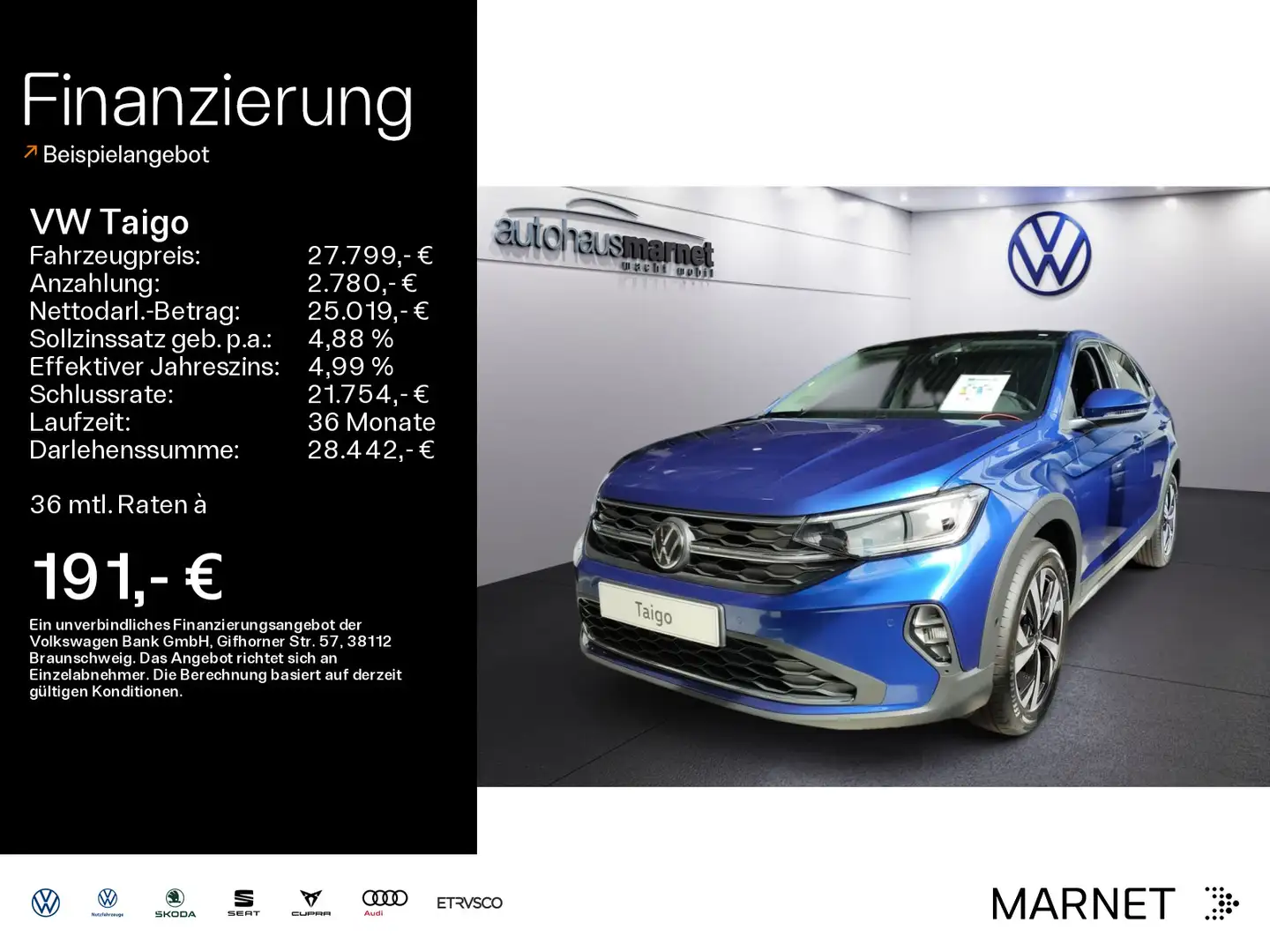 Volkswagen Taigo 1.0 TSI DSG Style AHK*PANO*LAS*FAS*PAS*RFK Синій - 1