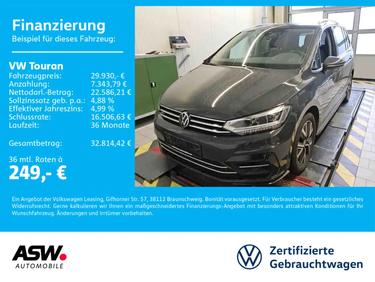 Volkswagen Touran R-Line 1.5TSI DSG LED Stdhzg Pano AHK 7-S Gris - 1