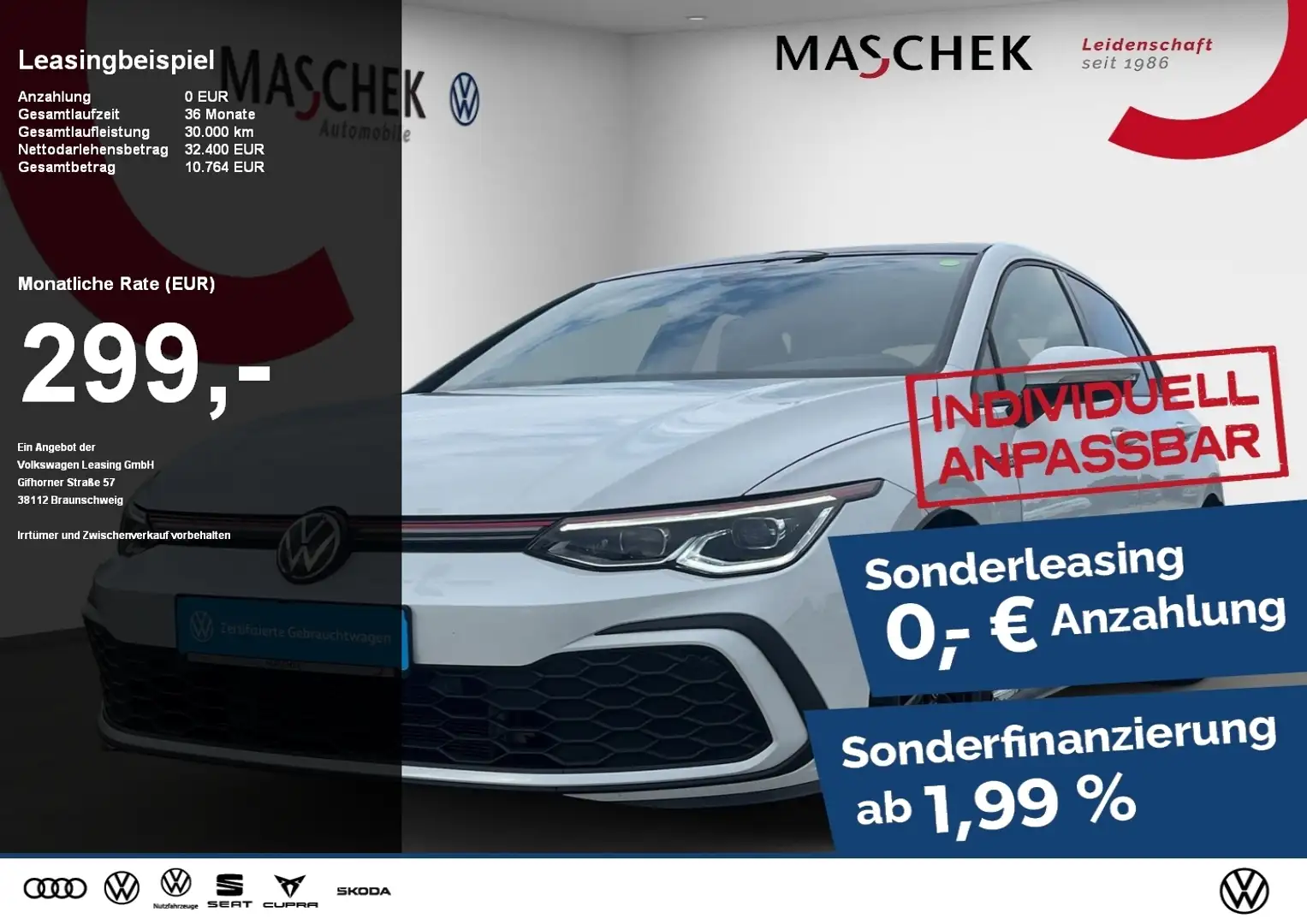 Volkswagen Golf GTI 2.0 TSI Sonderleasing! Standh. Pano Kamera Weiß - 1