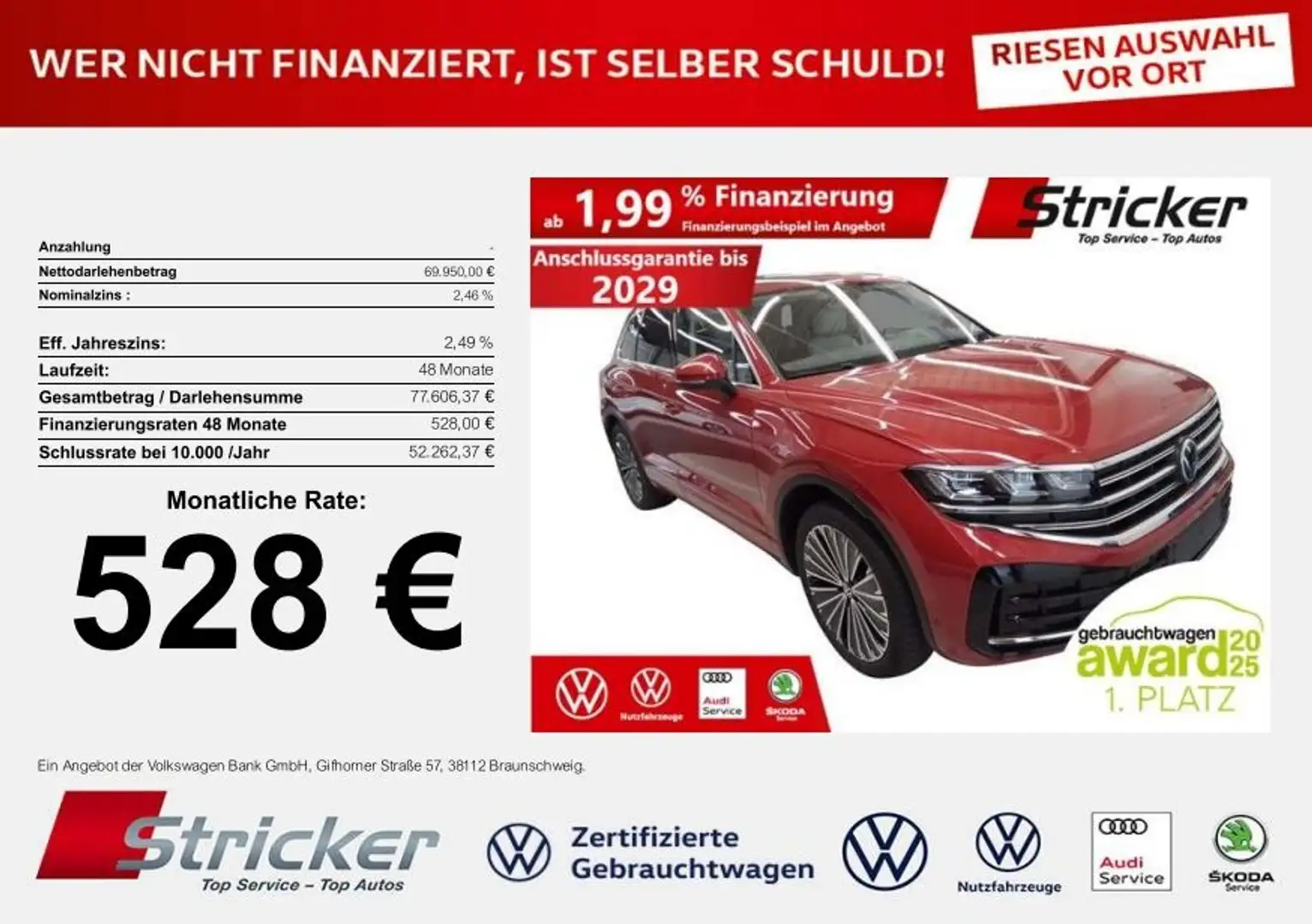 Volkswagen Touareg Elegance 3.0TDI 528,-ohne Anzahlung AHK Pano "Dyn Rouge - 2