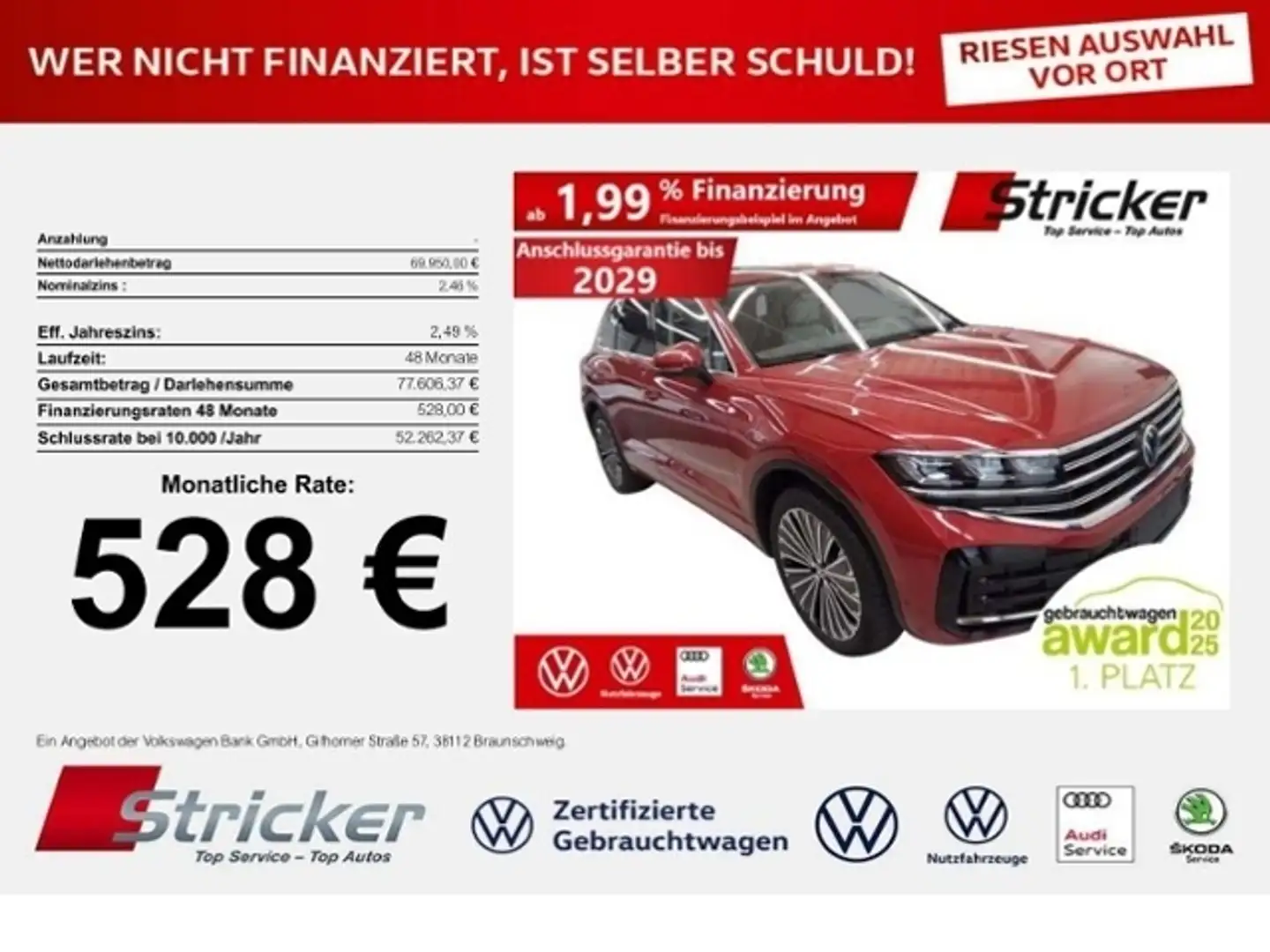 Volkswagen Touareg Elegance 3.0TDI 528,-ohne Anzahlung AHK Pano "Dyn Rouge - 1
