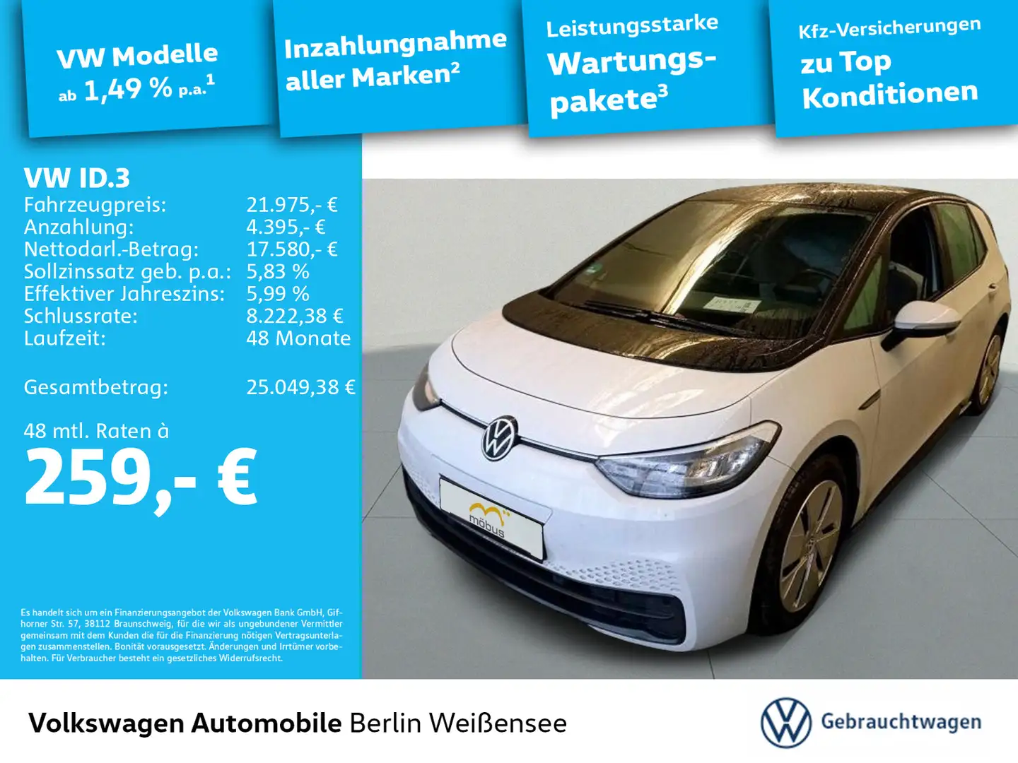Volkswagen ID.3 Pro Performance*APP*ACC*NAV*LANE*SHZ*LED* Weiß - 1