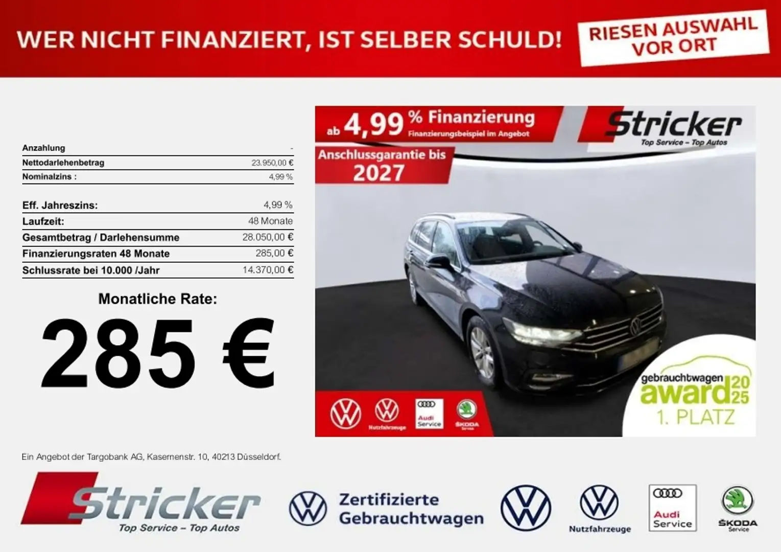 Volkswagen Passat Variant Business 1.5 TSI DSG 285,-ohne Anzahlung Navi ACC Schwarz - 1