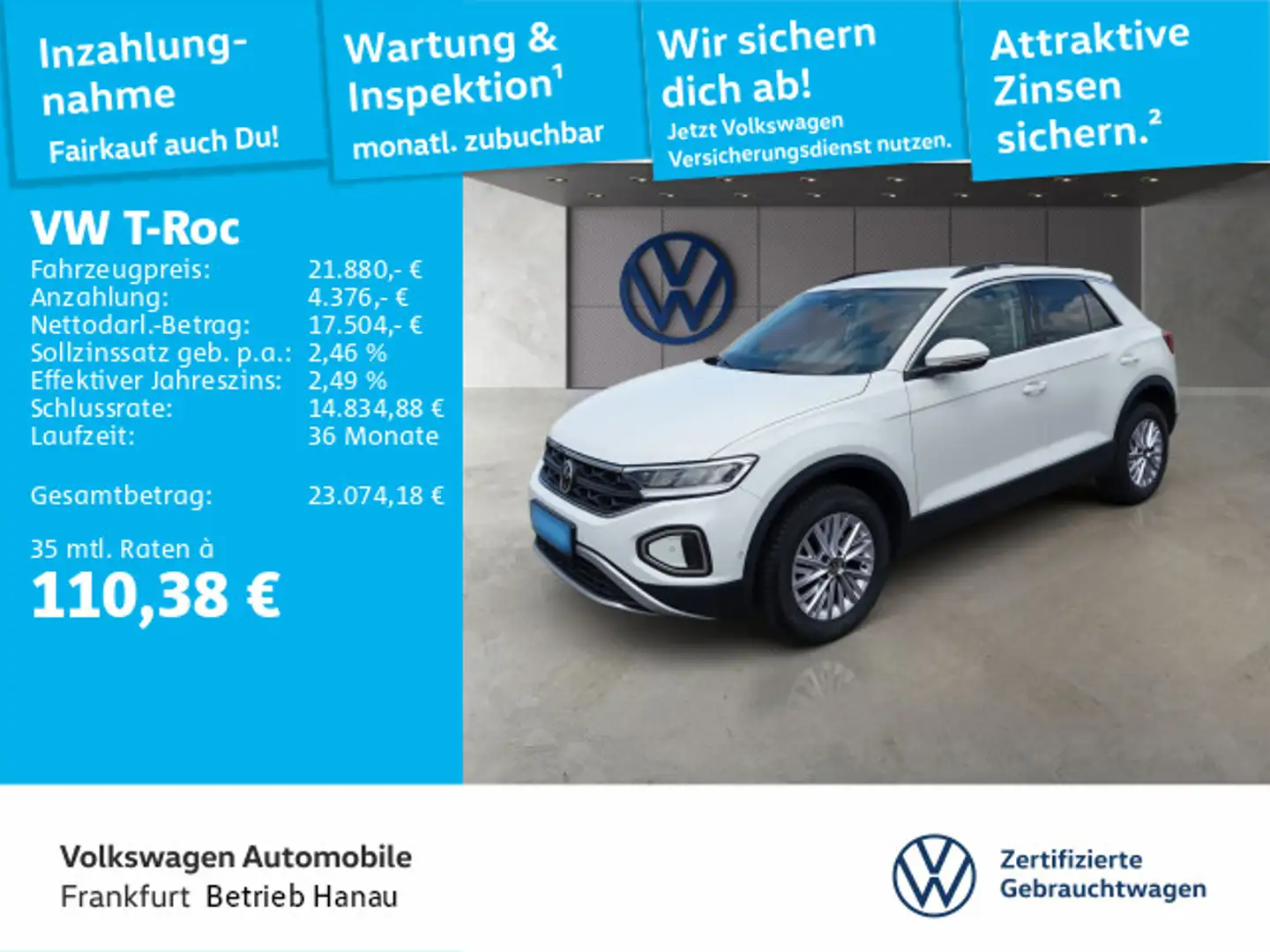 Volkswagen T-Roc 1.0 TSI Life Navi Spurhalteassistent Sitzh Weiß - 1