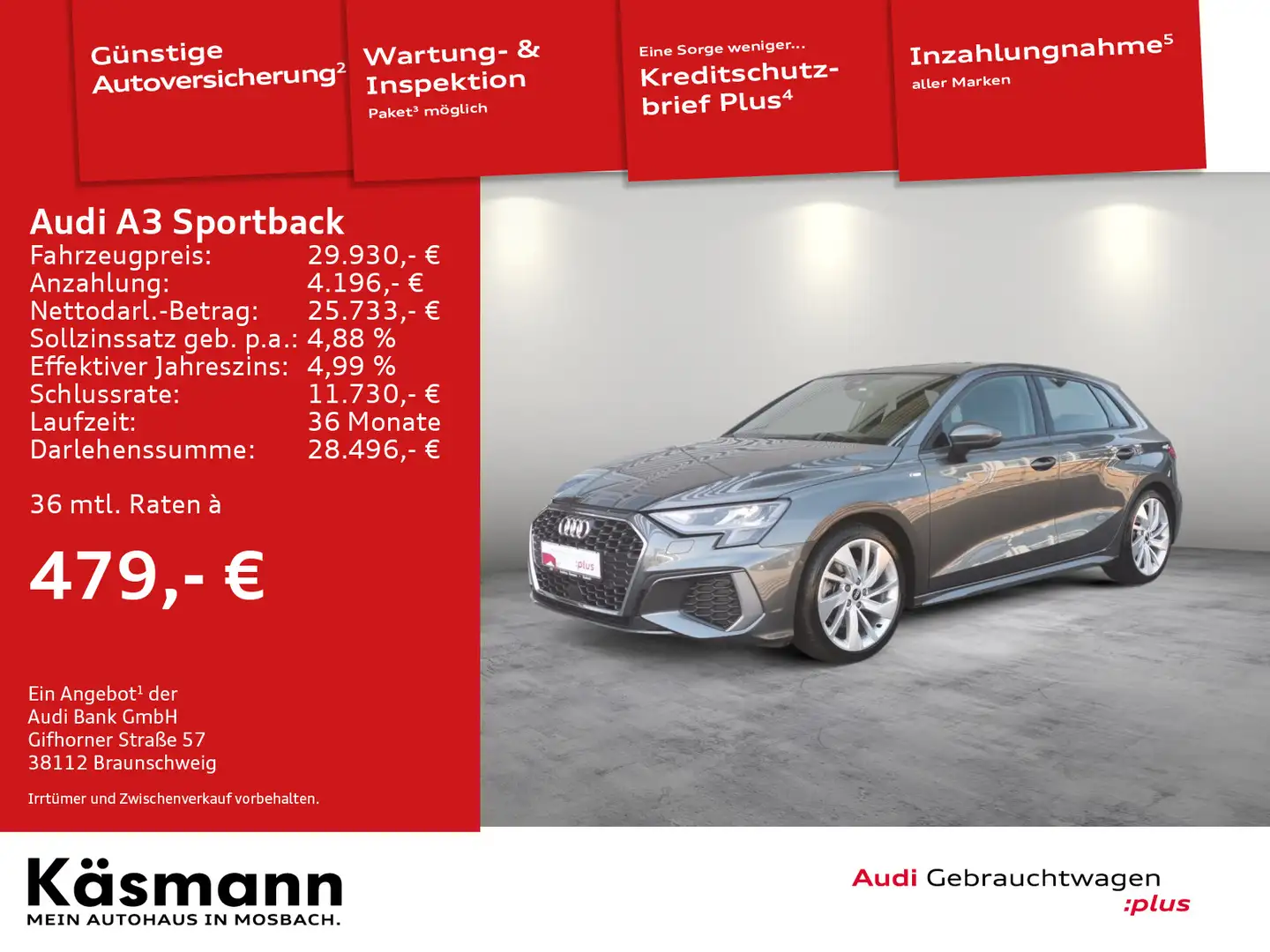 Audi A3 S line 35TDI NAV PANO SHZ GRA PDC Grau - 1
