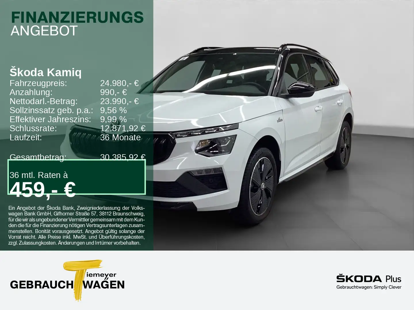 Skoda Kamiq 1.0 TSI DSG MONTE CARLO PANO NAVI KAMERA A Weiß - 1
