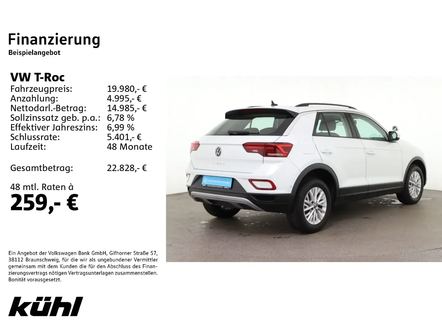 Volkswagen T-Roc 1.0 TSI Life - Fahrschulwagen LED/App Weiß - 2