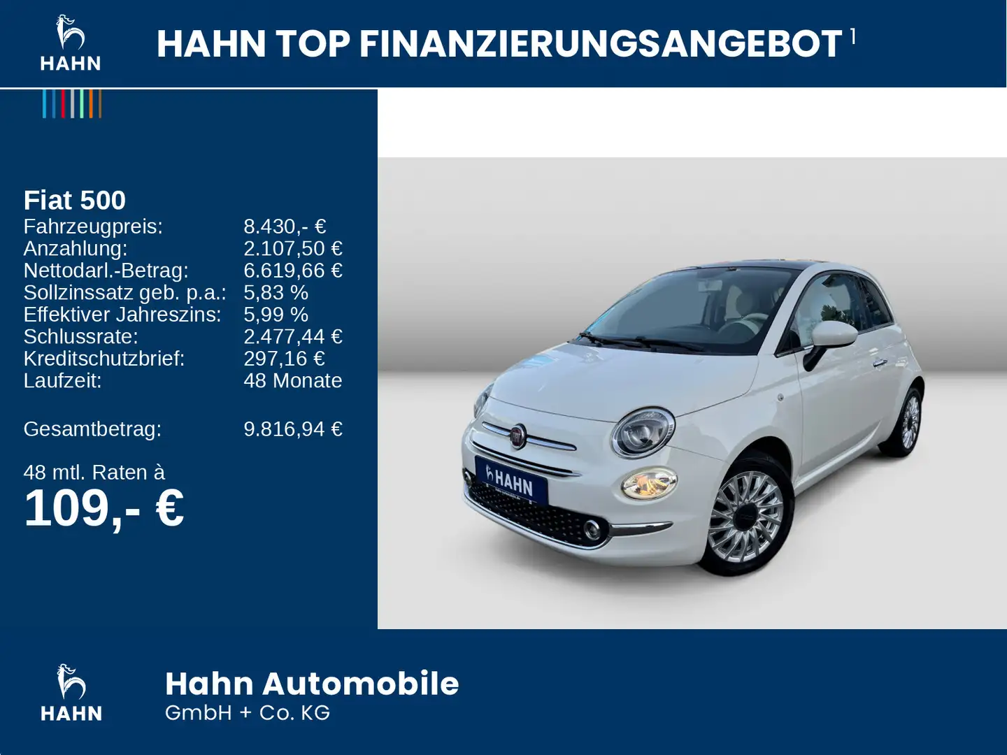 Fiat 500 1,2 Lounge Klima Panorama Einpark Bluetooth Weiß - 2