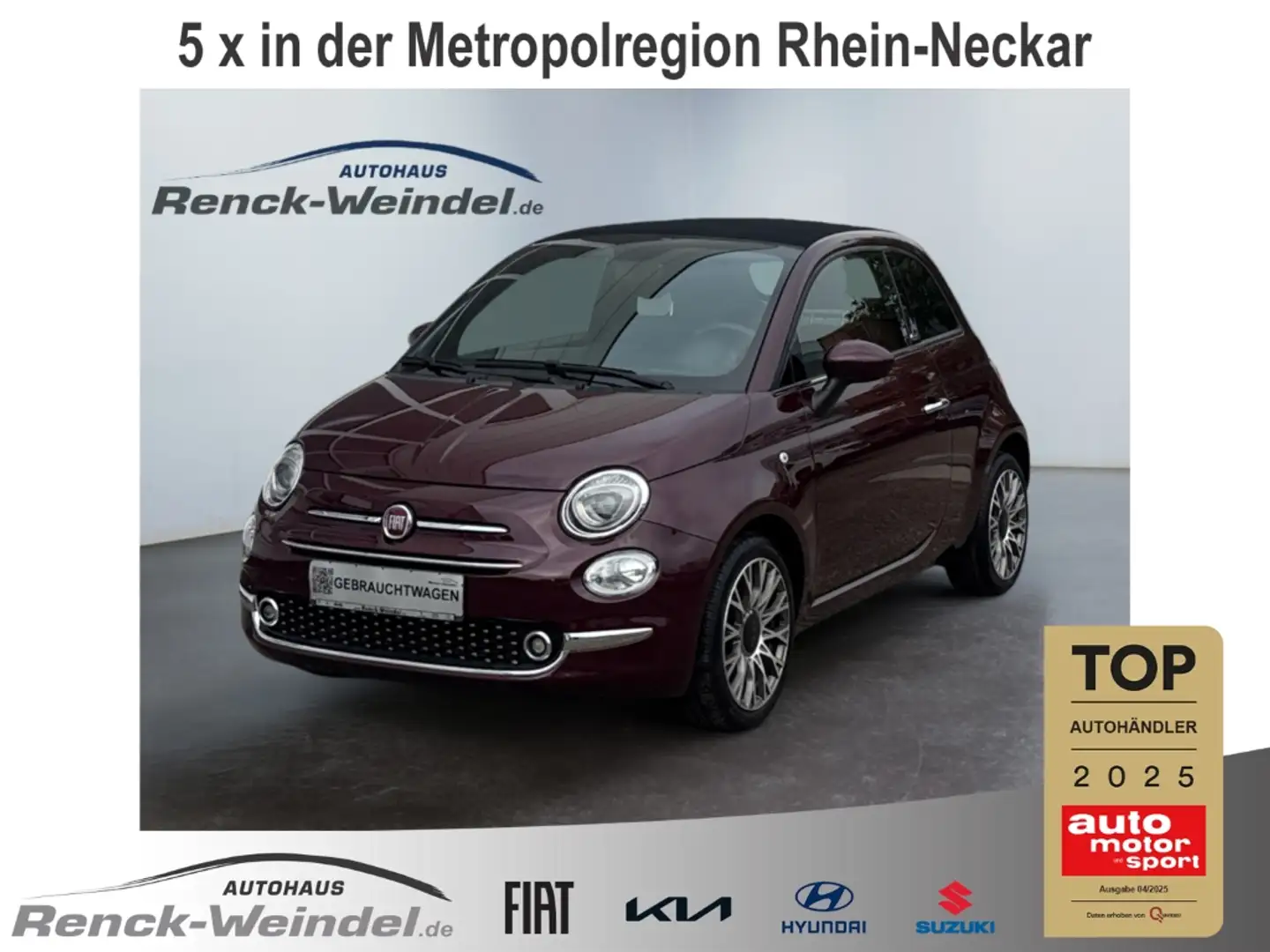 Fiat 500C 1.0 Star El. Verdeck Faltdach Leder Apple CarPlay Rouge - 1