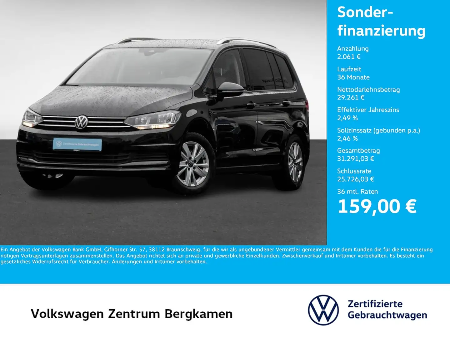 Volkswagen Touran 1.5 COMFORTLINE 7SITZE AHK CAM ACC NAVI Schwarz - 1