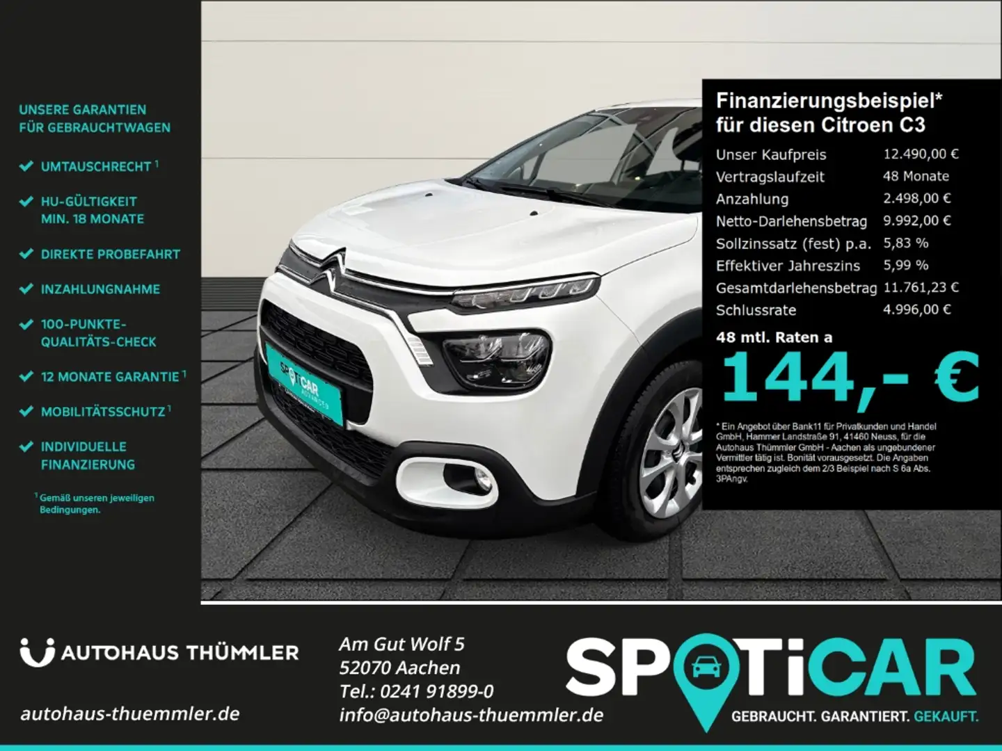 Citroen C3 YOU LED Allwetterreifen DAB Spurhalteass. Verkehrs Blanc - 1
