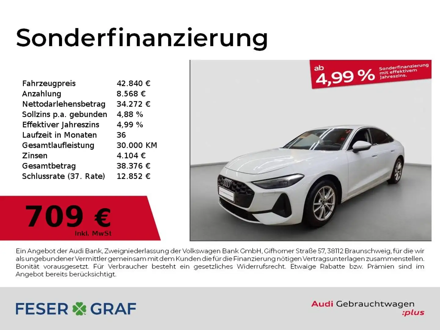 Audi A5 Lim. TDI S tronic (1) Vir. Cockpit/Navi/Kamera/ACC Weiß - 1