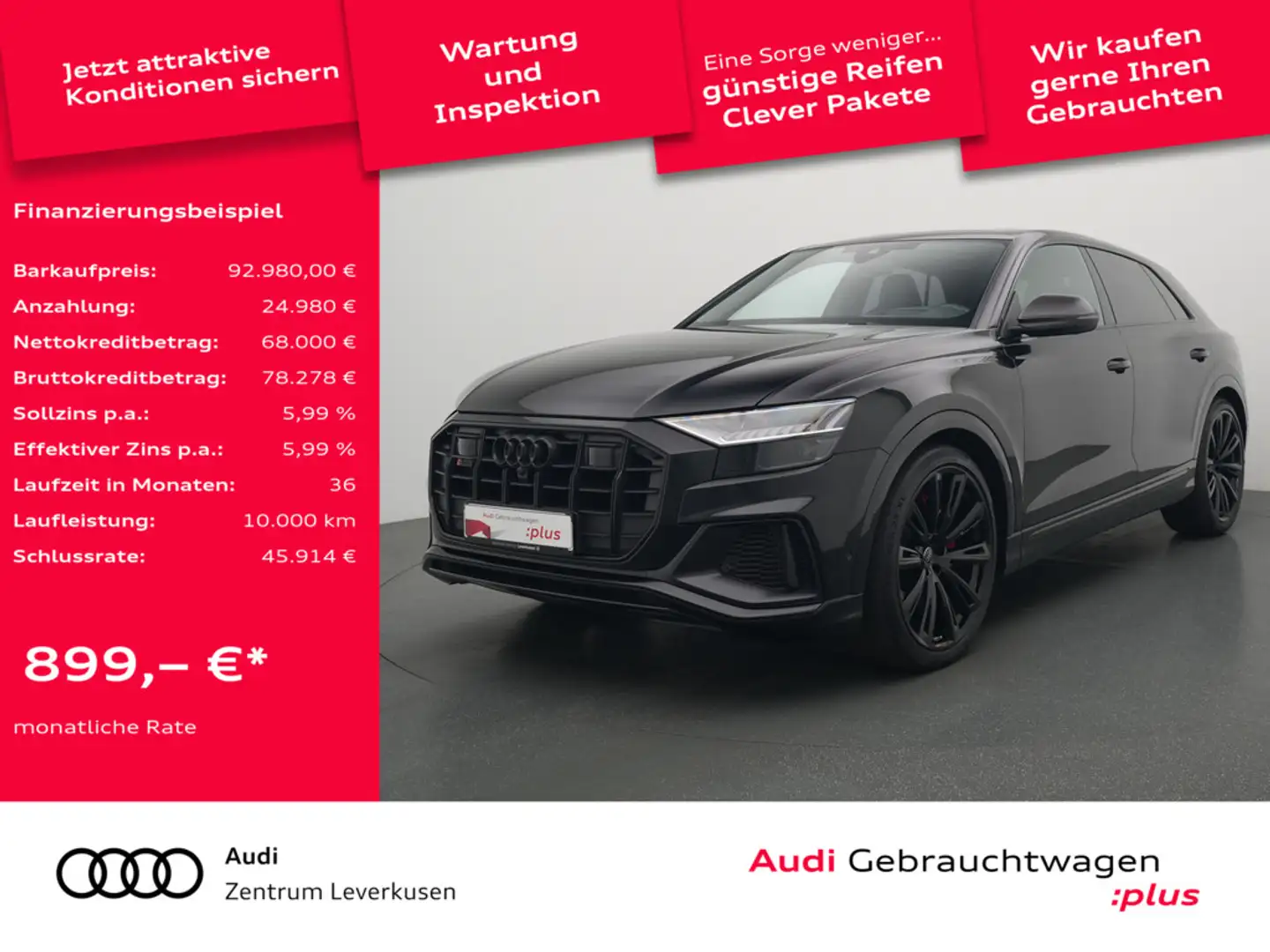 Audi SQ8 LUFT AHK RAUTE B&O STANDHZ LEDER ACC KAM Schwarz - 1
