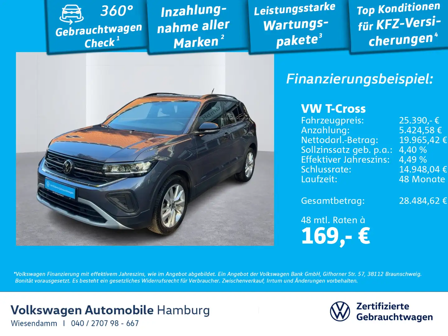 Volkswagen T-Cross 1.0 TSI DSG Goal AHK ACC NAVI LED APP Grau - 1