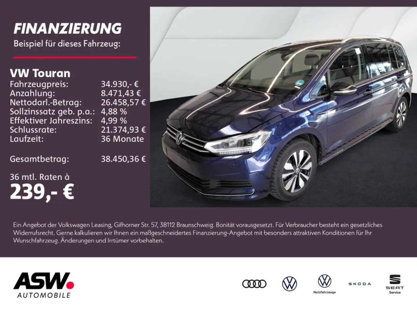 Volkswagen Touran Goal 2.0 TDI DSG LED Navi PDC SHZ AHK 7-S Bleu - 1