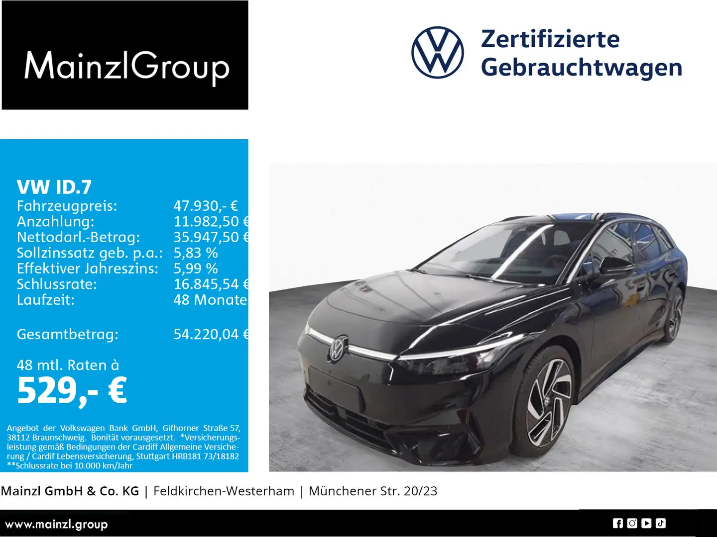 Volkswagen ID.7 Tourer Pro S 86kWh(91kWh) AHK WäPu 360° HUD Schwarz - 1