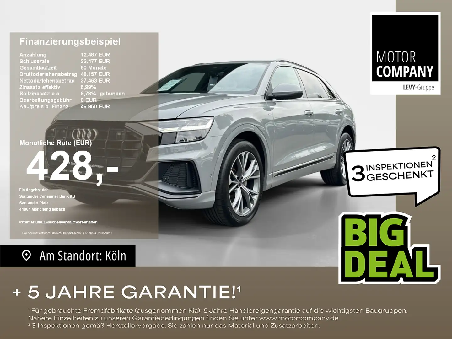 Audi Q8 50 3.0 TDI quattro Panorama+LED+Navi+360°R.Kam Grau - 1