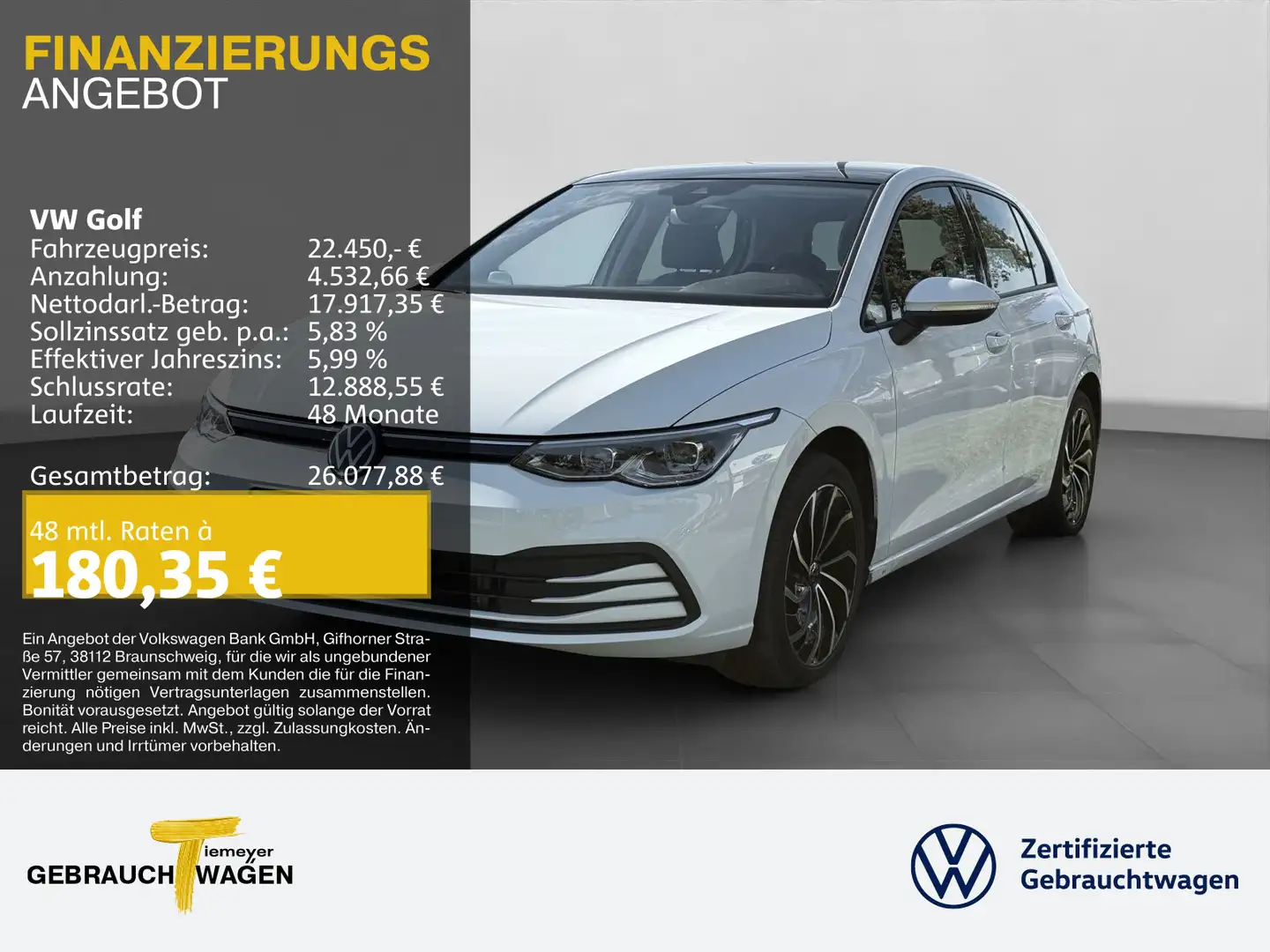 Volkswagen Golf 2.0 TDI LIFE PANO MATRIX ASSIST NAVI ACC Weiß - 1