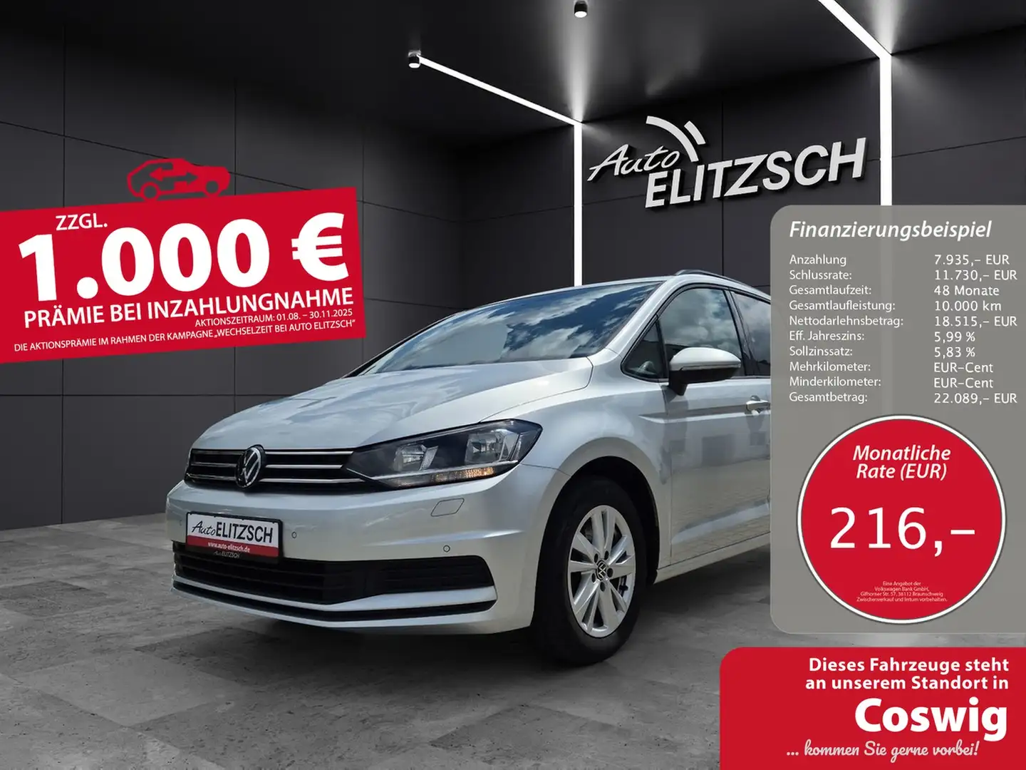Volkswagen Touran TDI Comfortline DSG AHK Navi PDC SH LM Silber - 1