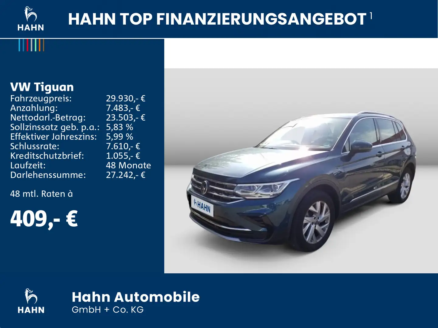 Volkswagen Tiguan 1.4eTSI Elegance DSG Cam Navi ACC Climatr Blau - 2