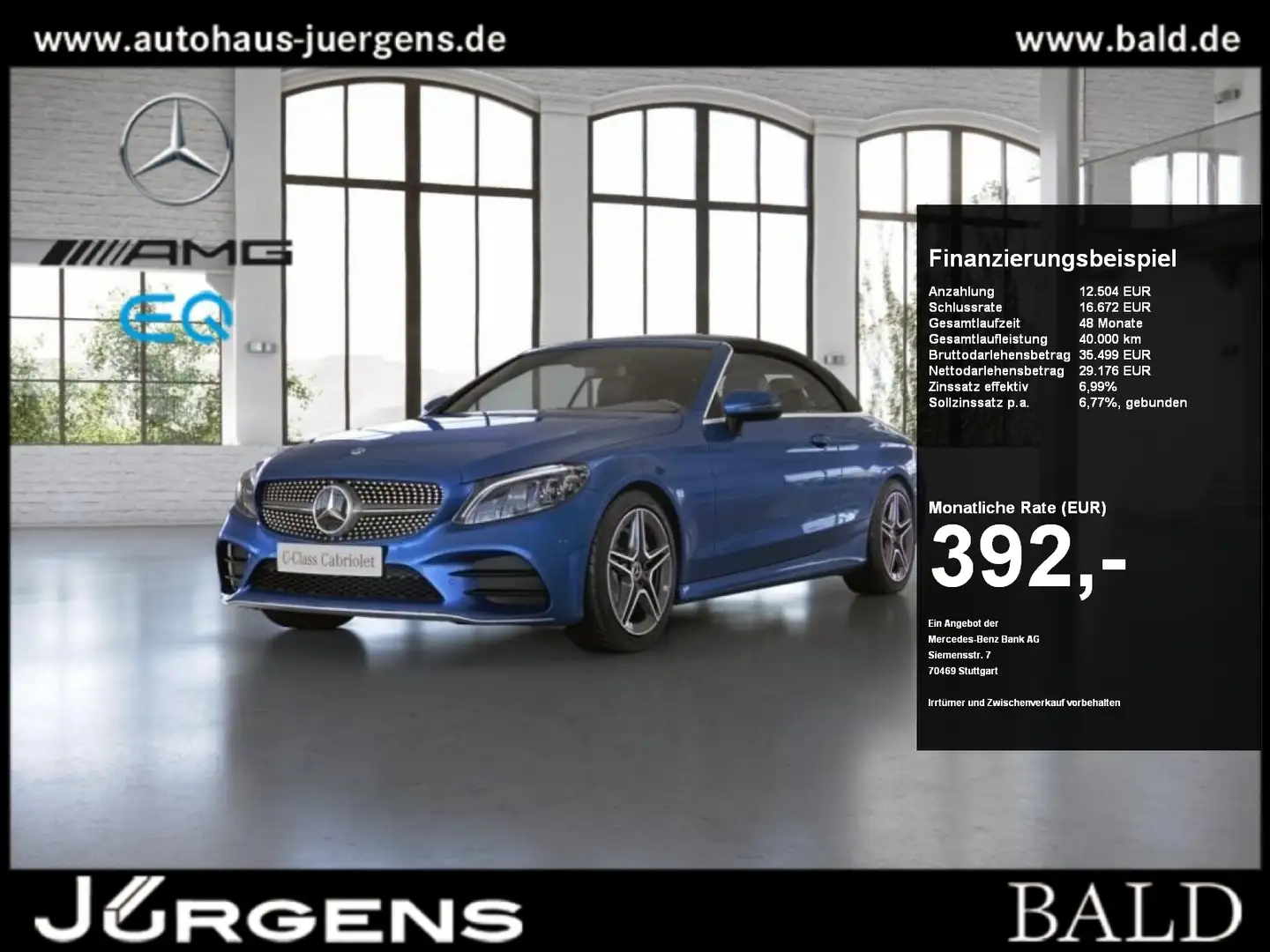 Mercedes-Benz C 200 Cabrio AMG-Sport/Multibeam/Cam/SHZ/18' Blau - 1