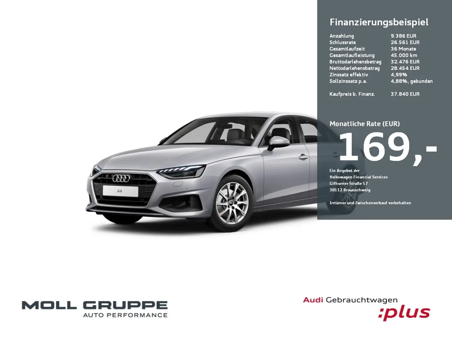 Audi A4 Limousine 35 TDI S tronic (Matrix LED*Kamera) Argent - 1