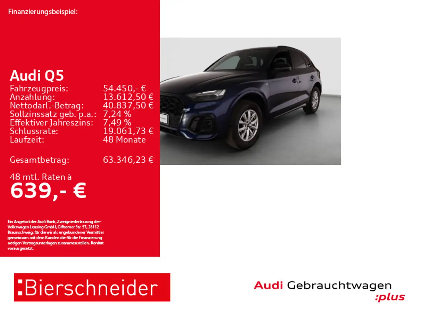 Audi Q5 40 TFSI qu S-Line Black AHK MATRIX PANO HuD 3 Blau - 1