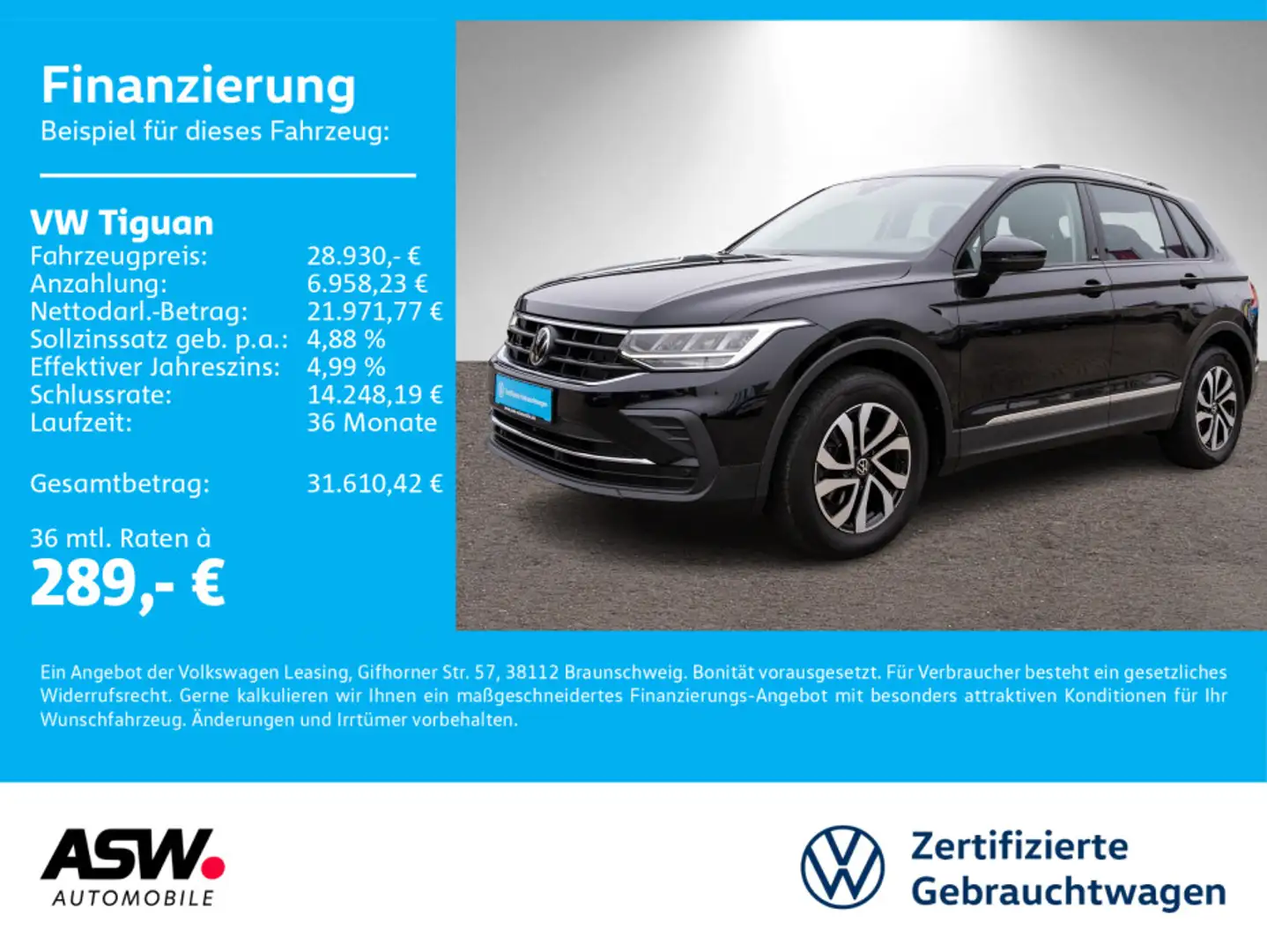 Volkswagen Tiguan Active 2.0TDI DSG LED Navi RFK Stdhzg AHK Schwarz - 1