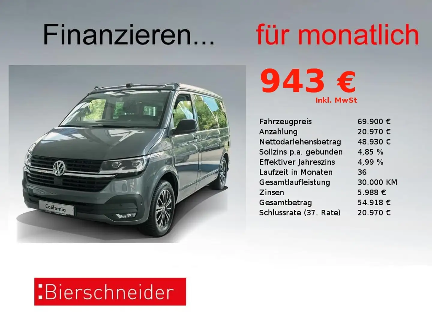 Volkswagen T6.1 California 6.1 2,0 TDI DSG Beach Camper Edition Grau - 1