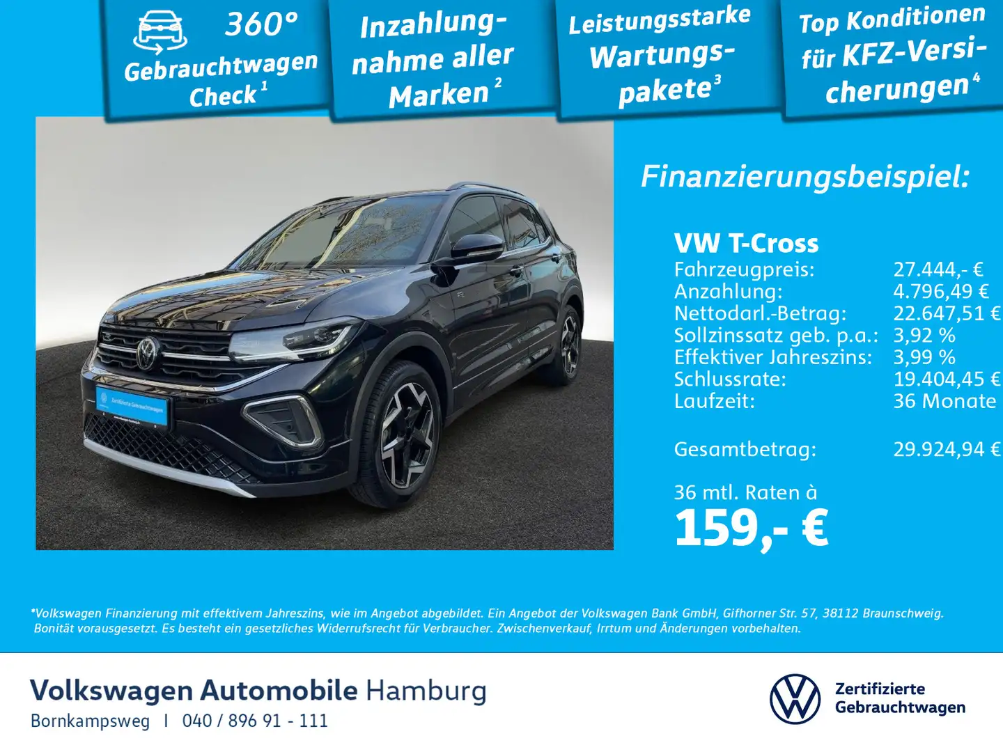 Volkswagen T-Cross 1.5 TSI R-Line DSG AHK Navi Kamera Schwarz - 1