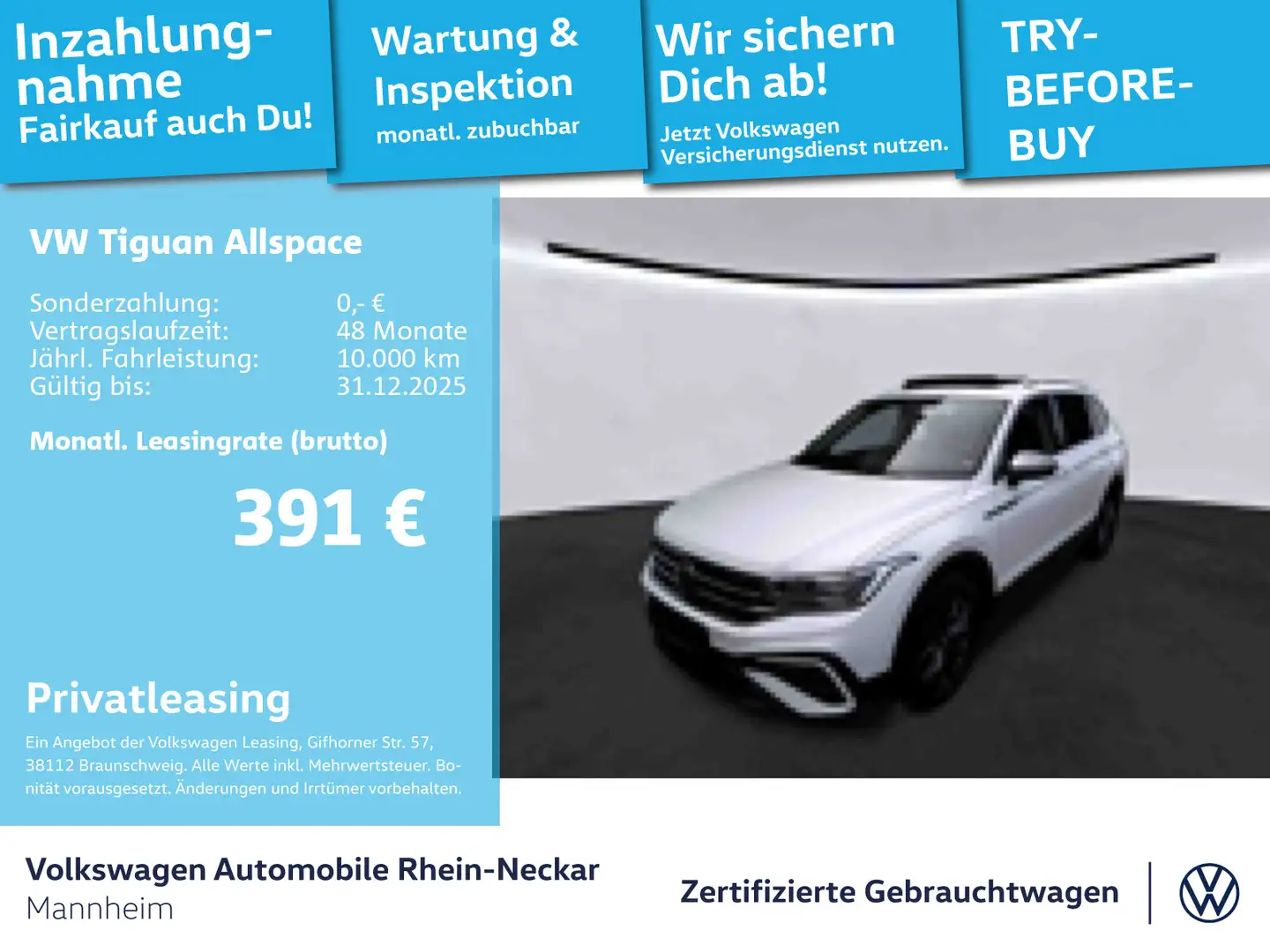 Volkswagen Tiguan Allspace 1.5 TSI Life 7-Sitzer DSG Navi P Weiß - 1