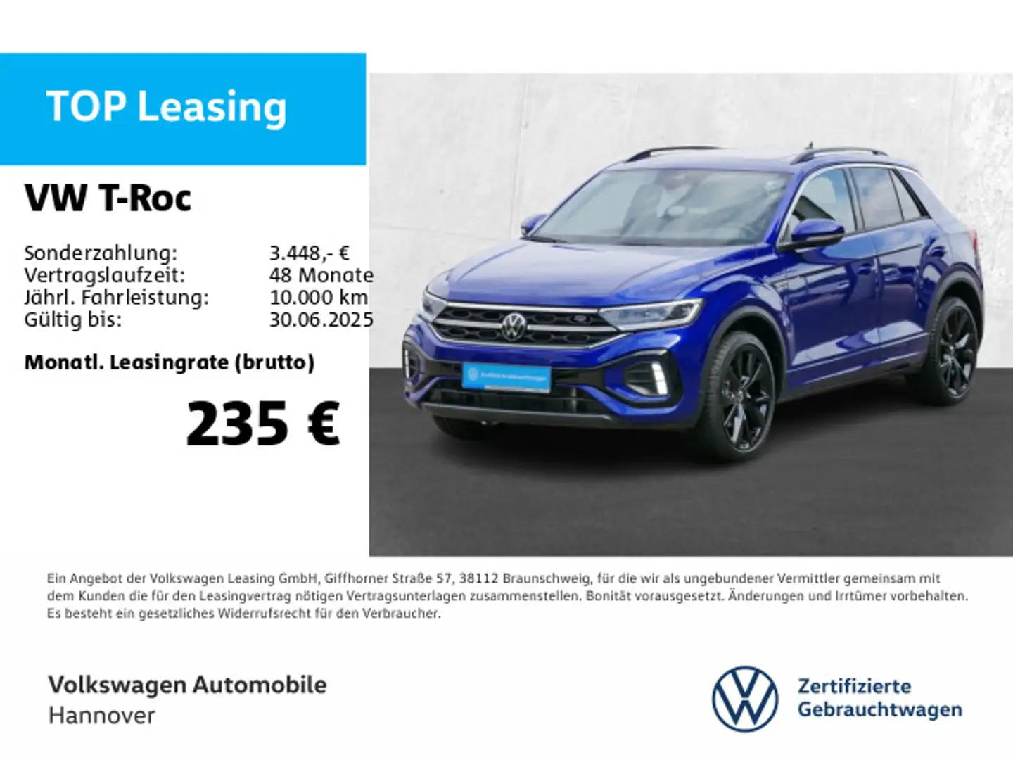 Volkswagen T-Roc 2.0 TDI DSG R-Line Navi Pano AHK LED DigCo Blau - 1