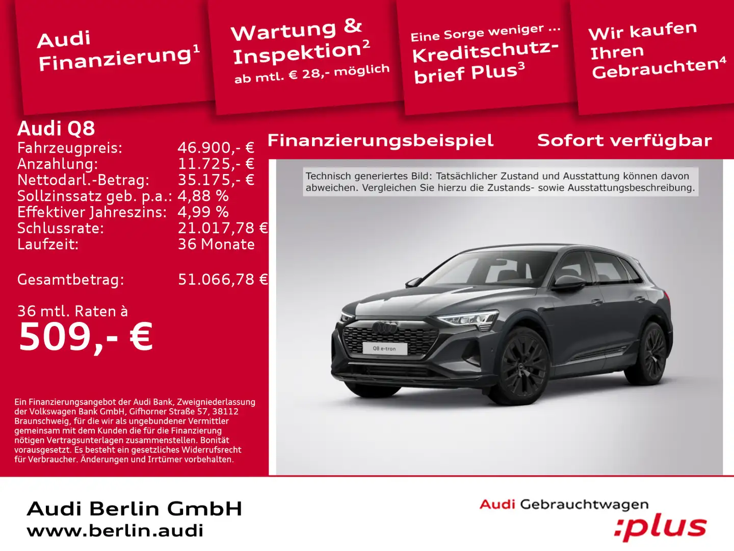 Audi Q8 e-tron advanced 50 qu. AHK RFK NAVI AIR VIRTC Grau - 1
