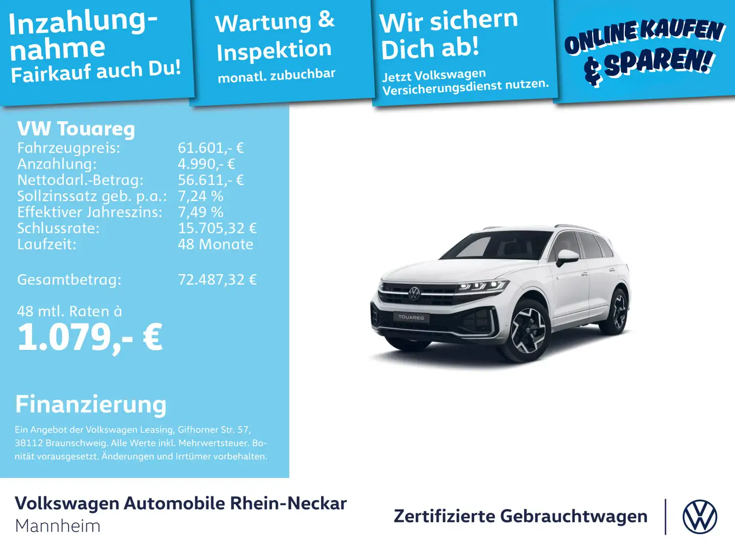 Volkswagen Touareg 3.0 TDI R-Line 4Motion Navi AHK Kamera u Weiß - 1