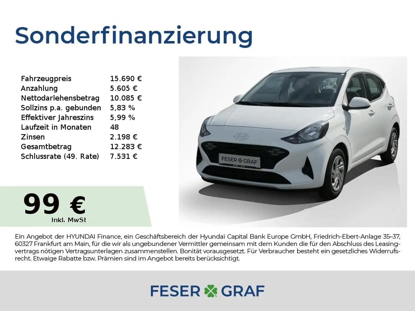 Hyundai i10 FL MY25 1.0 Benzin 63 PS 5-MT 2WD Select Weiß - 1