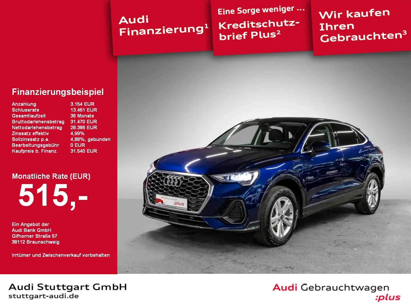 Audi Q3 Sportback 45 TFSI e Leder AHK virtCo Kamera Blau - 1